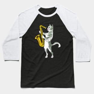 Funny Cat Lovers Saxophone Gift Baseball T-Shirt